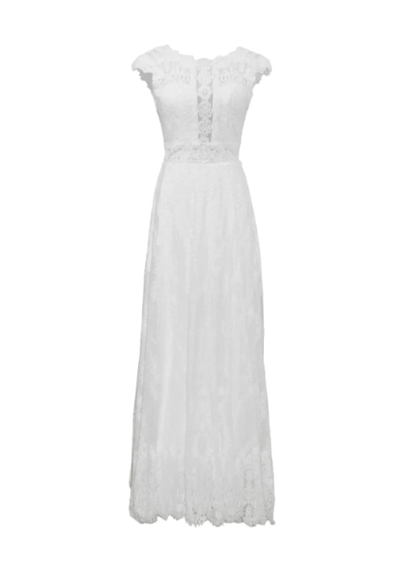 Weißes Spitzen -Hochzeitskleid