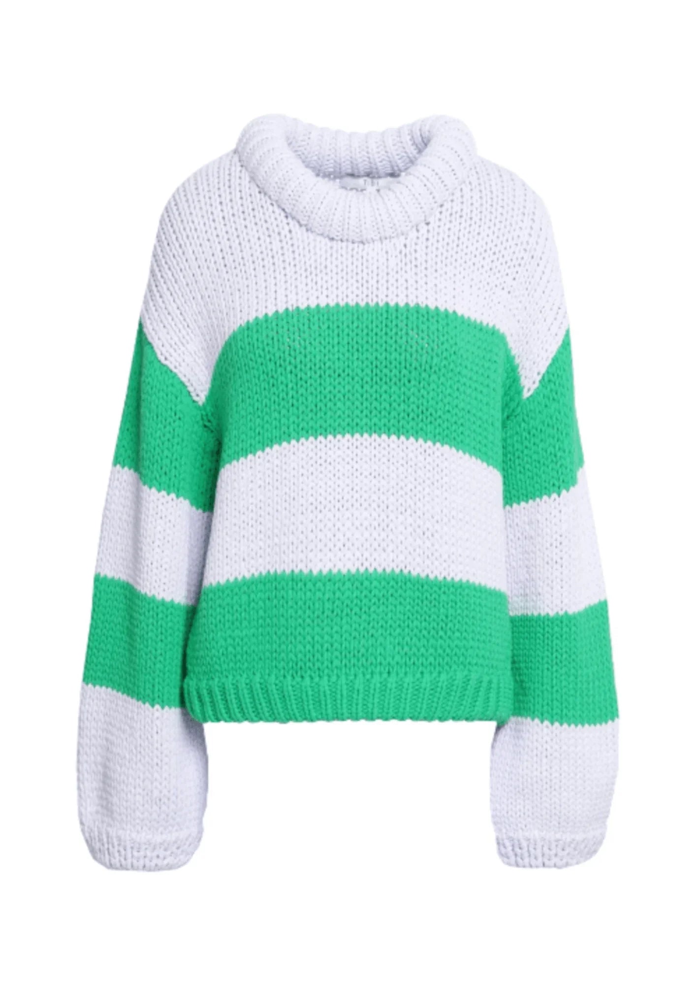 Weißer und grün gestreieter Pullover