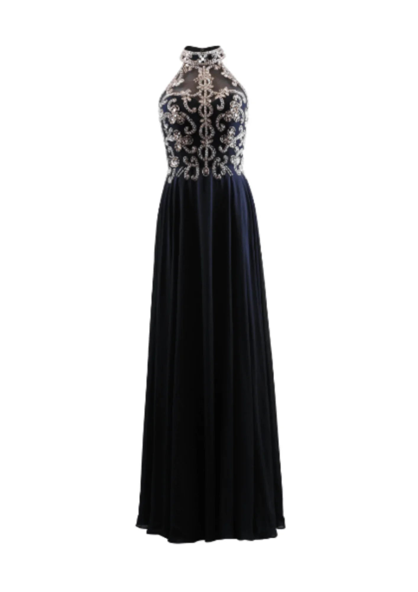 BLACK EVENING DRESS WITH SEQUINED DETAILS