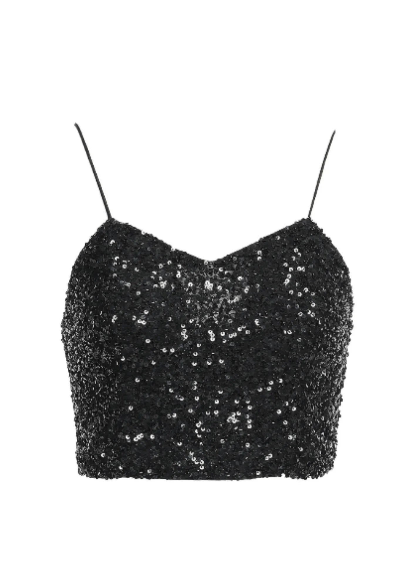 BLACK CROPPED SEQUINED TOP