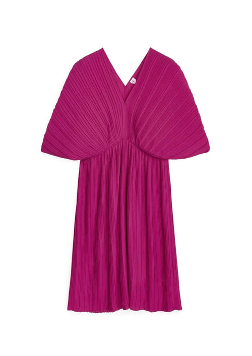 FUCHSIA SHORT PLEATED DRESS