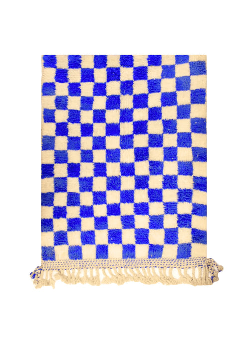 BLAU KARIERTER BENI OURAIN TEPPICH
