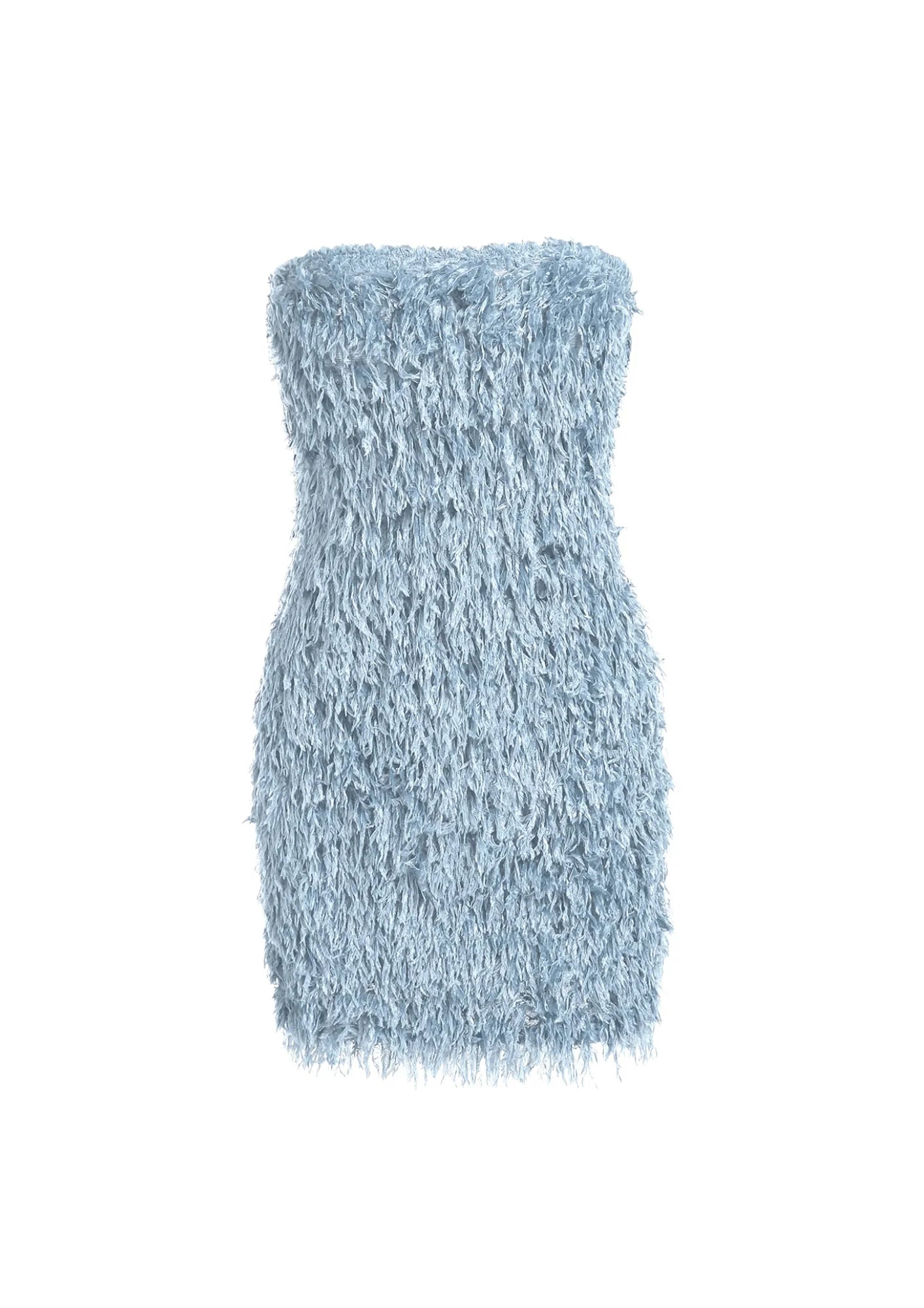 BABY BLUE FAUX FEATHER MINI DRESS