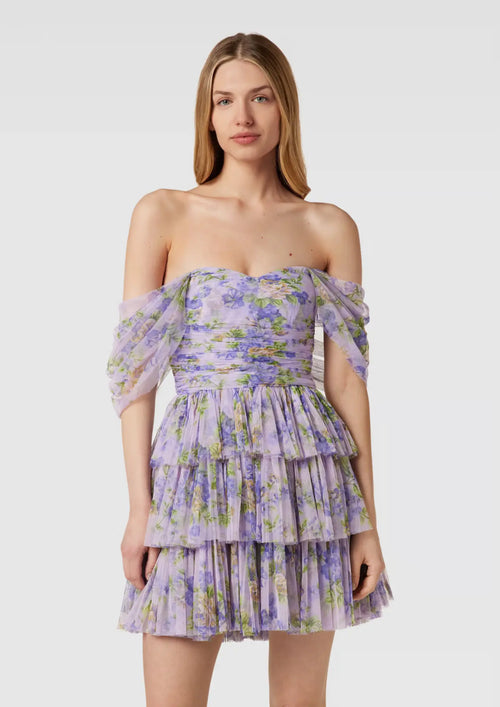 LILAC FLORAL COCKTAIL MINI DRESS
