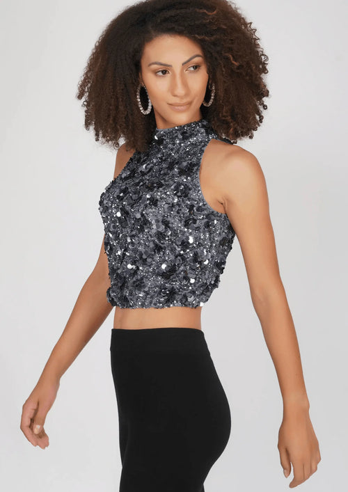 GREY GUI CHARCOAL SEQUIN TOP