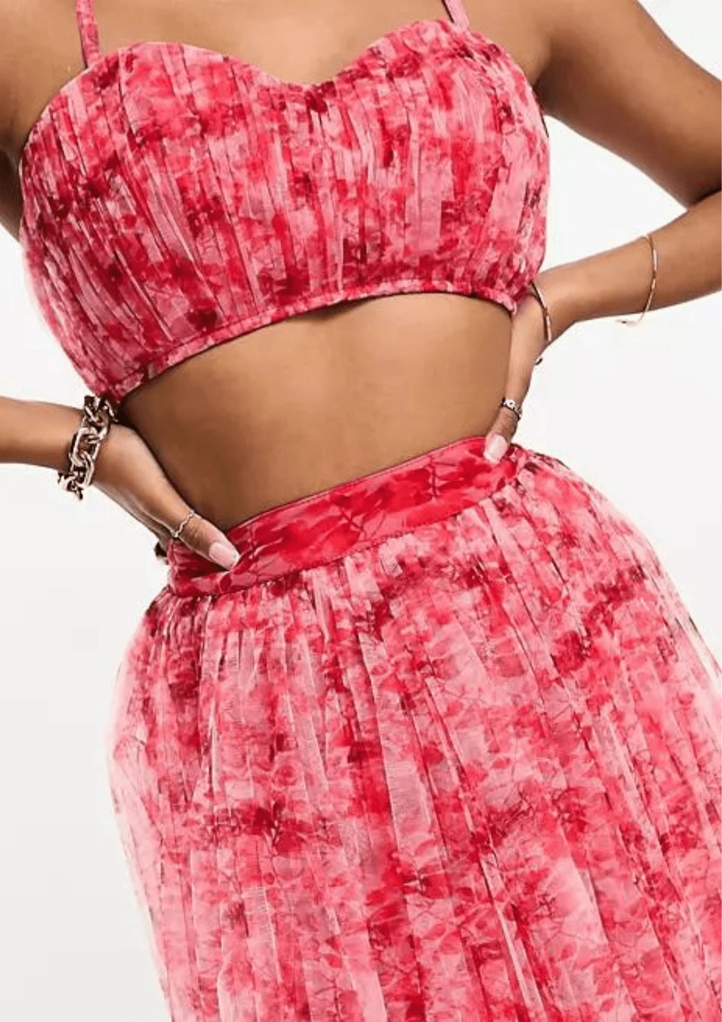 RED FLORAL TULLE MAXI SKIRT
