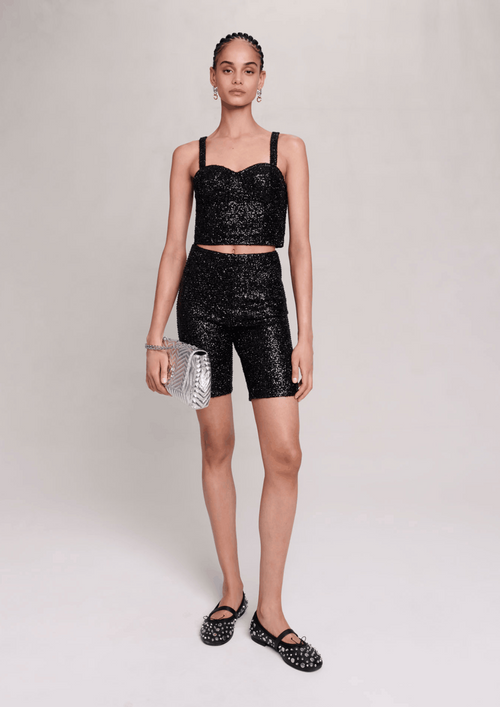 BLACK SEQUIN CROP TOP