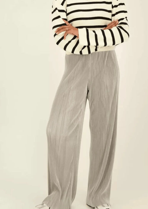 SILVER PLEATED SATIN TROUSERS