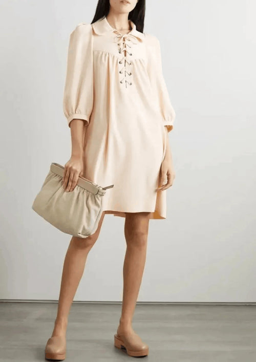 IVORY LACE-UP MINI DRESS