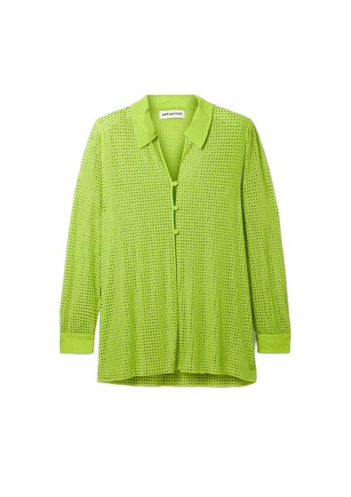 GREEN CRYSTAL-EMBELLISHED MESH SHIRT