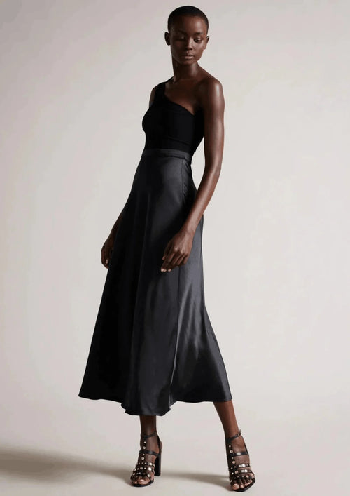 BLACK ONE-SHOULDER IVENA MIDI DRESS