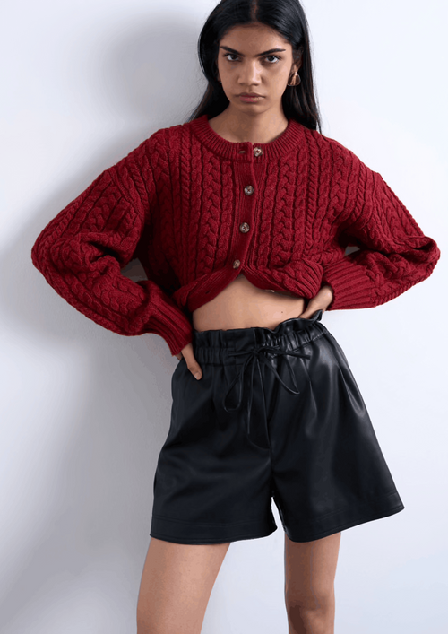 BLACK FAUX LEATHER SHORTS