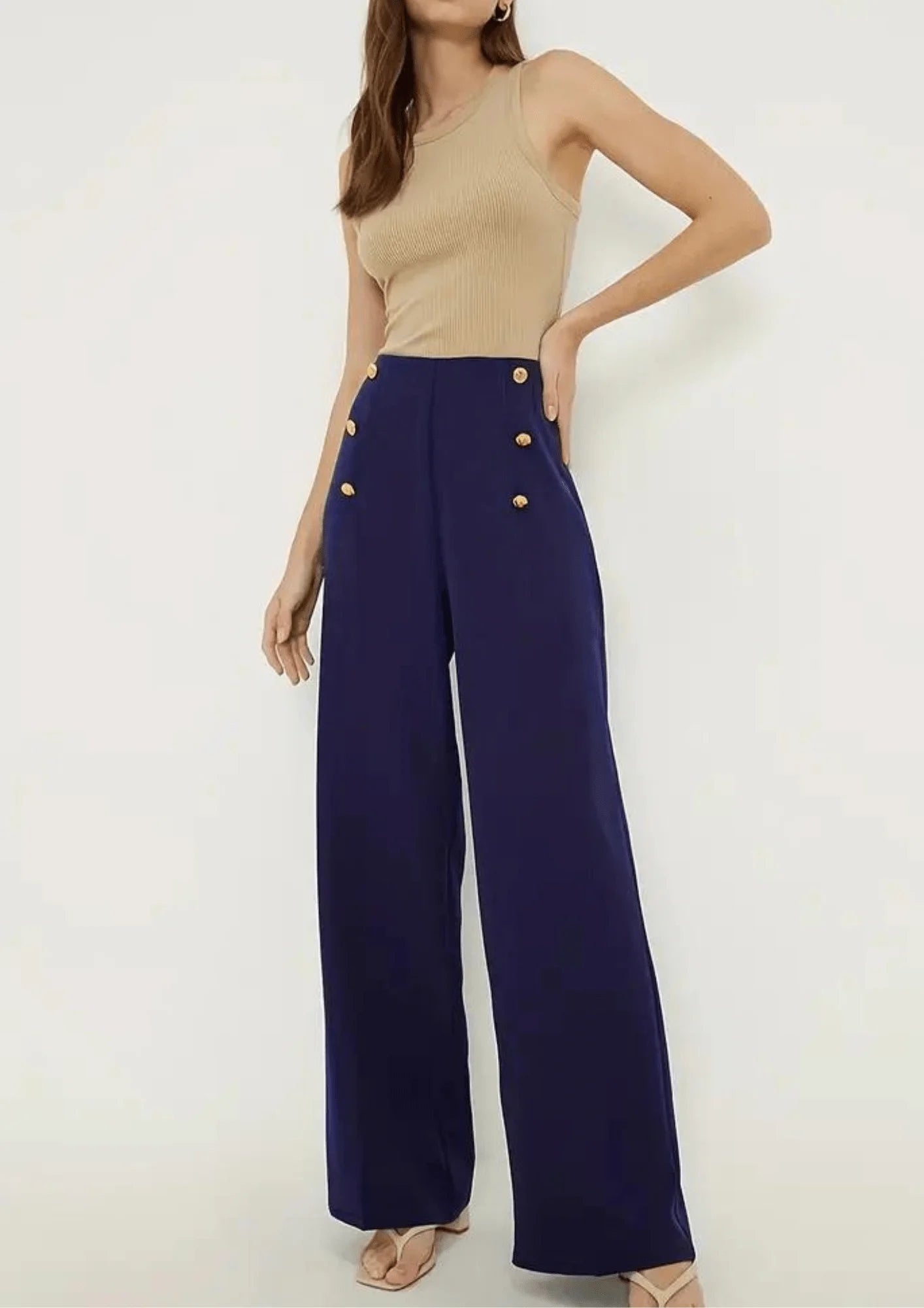 Navy Blue High Waisted Pants Women's High Waisted Straight Fit
