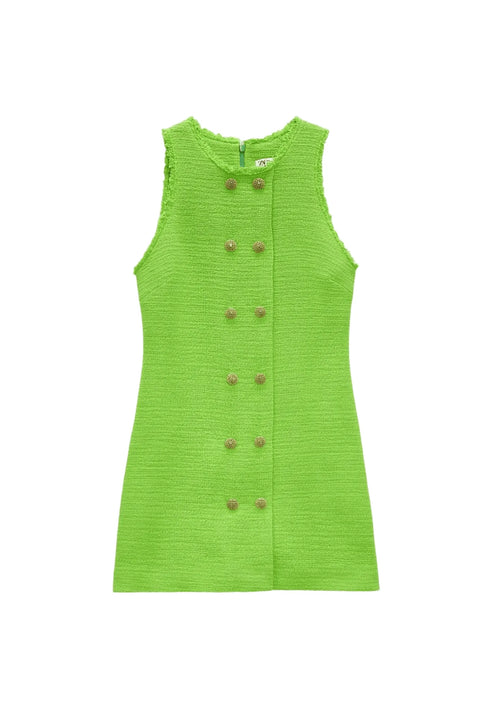 GREEN TWEED MINI DRESS