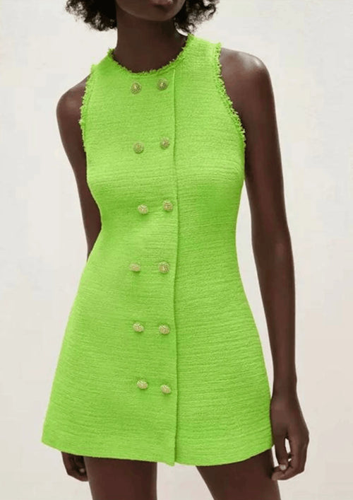 GREEN TWEED MINI DRESS