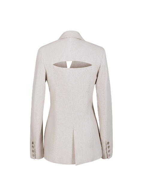 ASYMETRIC LINEN BLAZER IN BEIGE WITH CUT OUT DETAIL - codressing