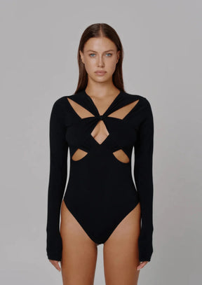 BLACK CUT-OUT BODYSUIT