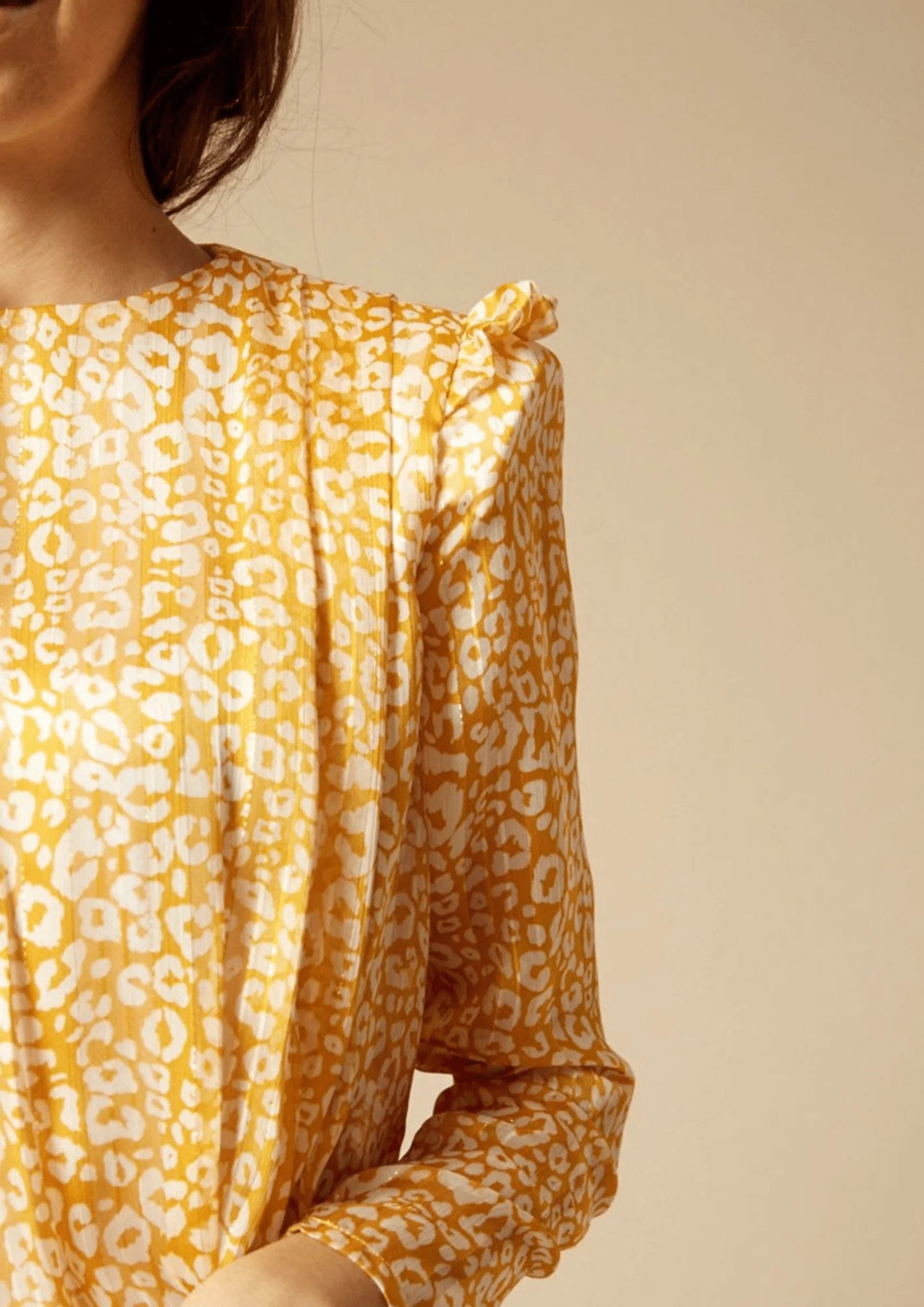 Robe drapée jaune avec imprimé animal