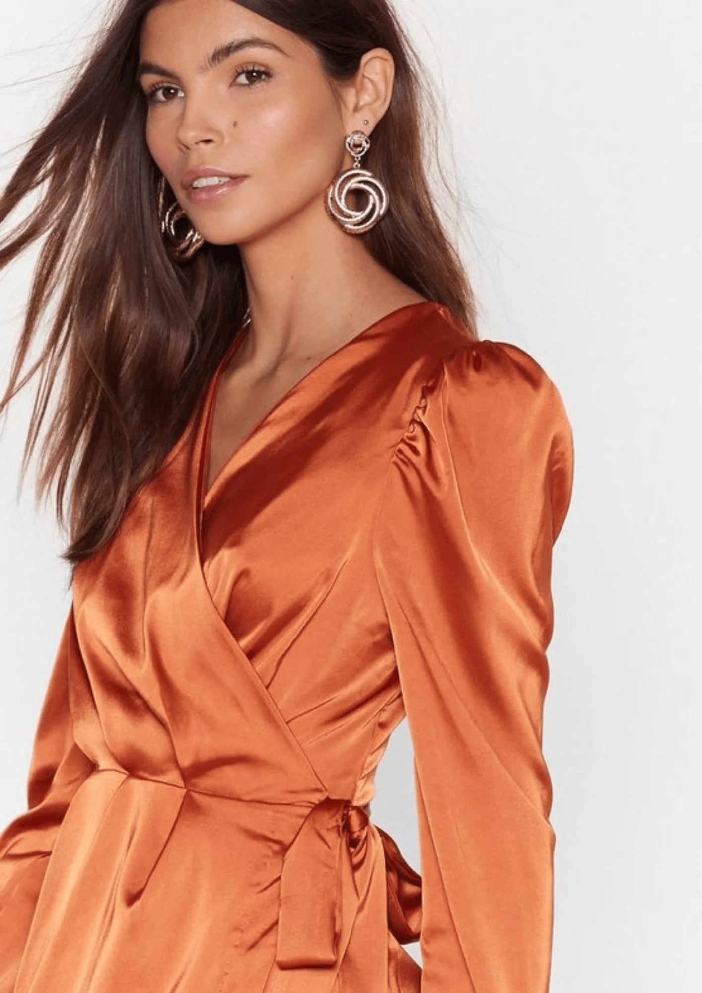 TERRACOTTA SATIN WRAP DRESS