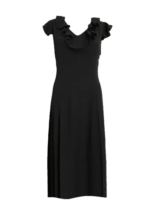 LONG BLACK FLOUNCED DRESS