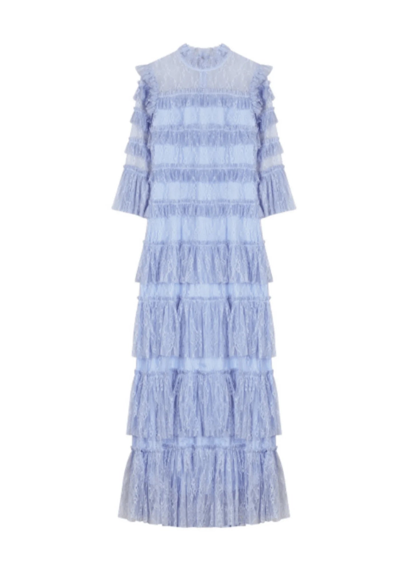 LAVENDER BLUE LONG DRESS LACE AND FRILLS