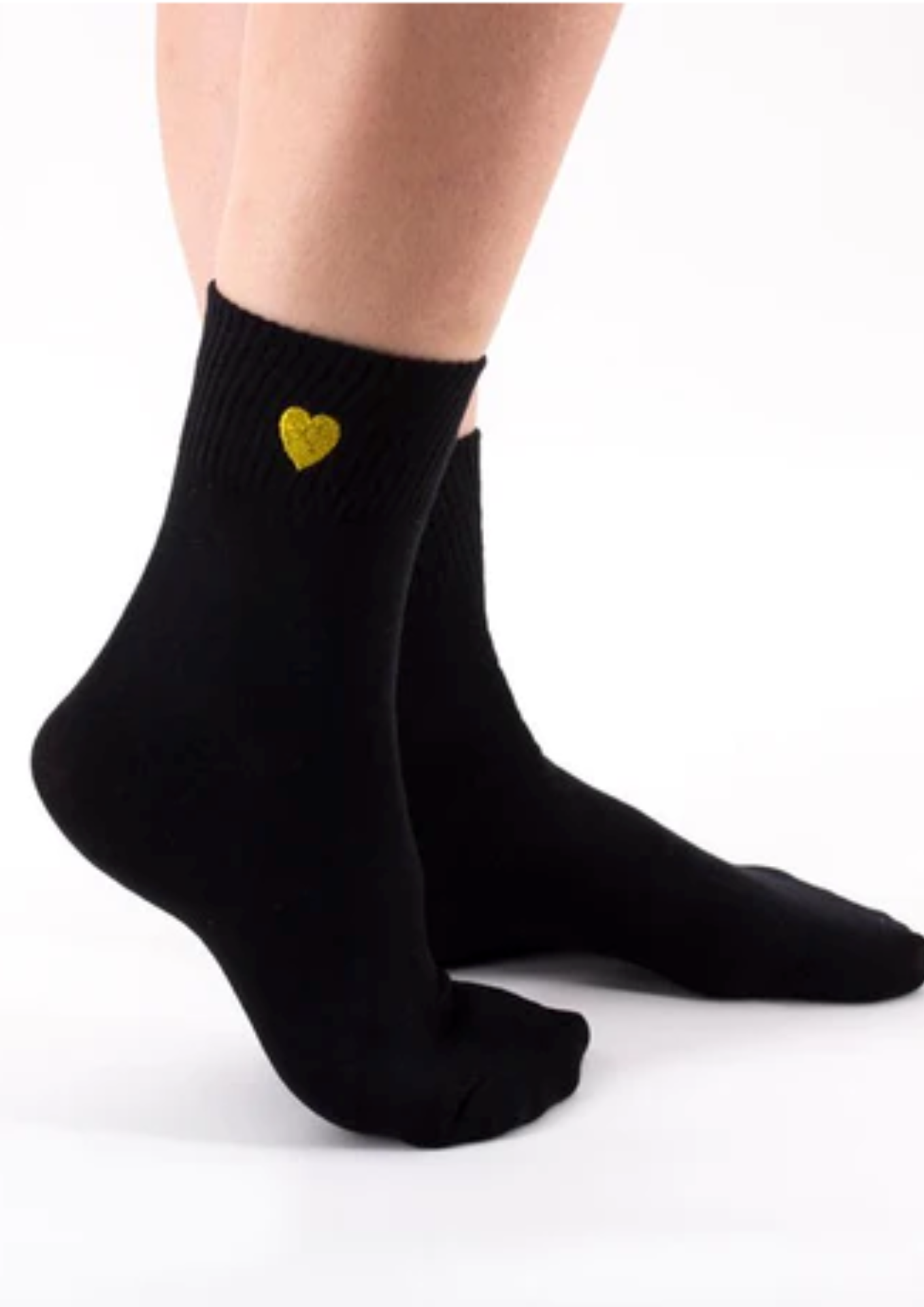 BLACK HIGH SOCKS WITH GOLD HEART