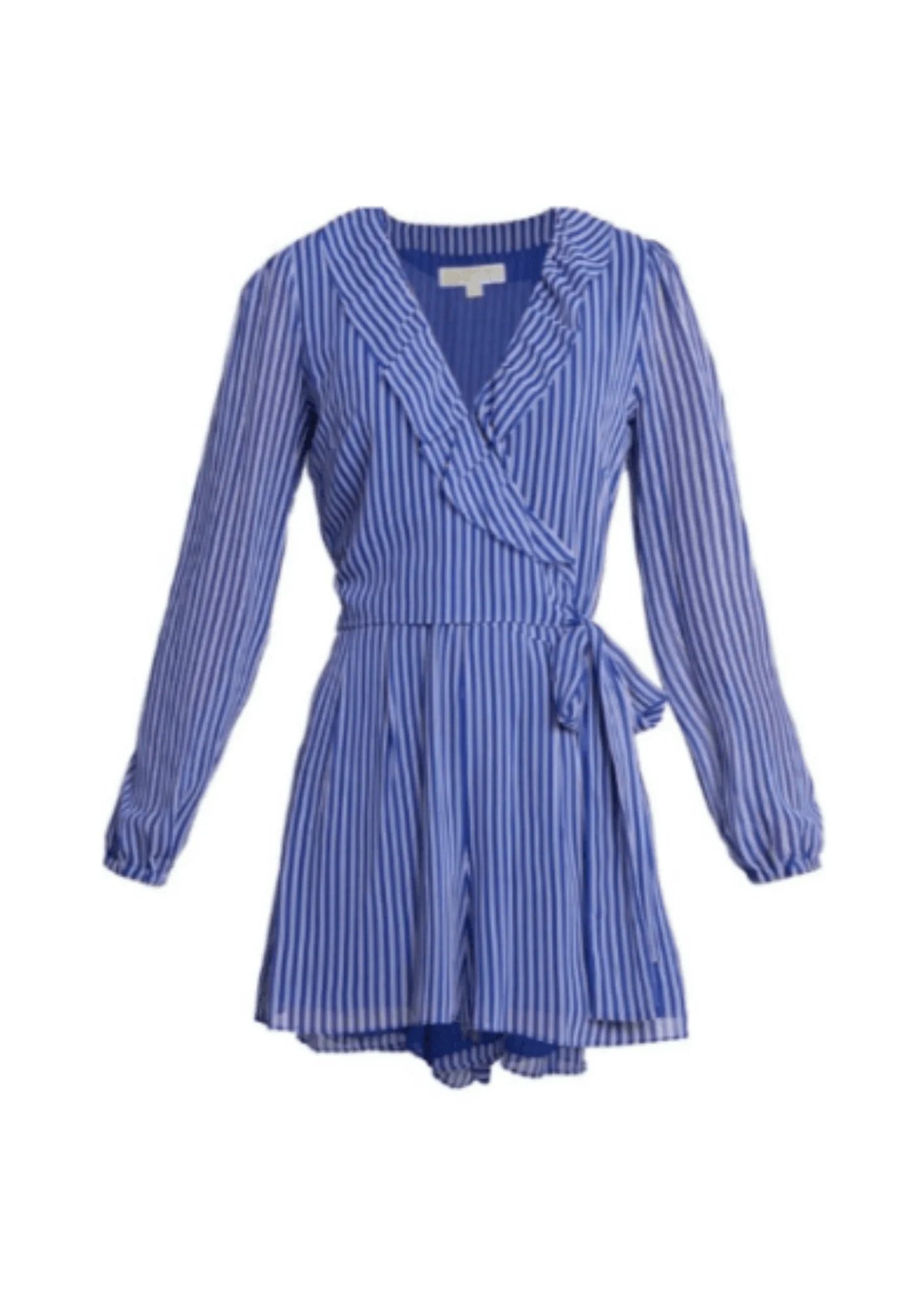 STRIPED RUFFLED WRAP PLAYSUIT