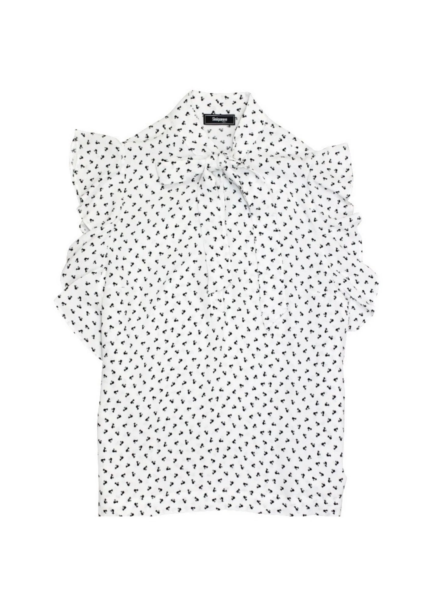 BLOUSE WITH SMALL CAT PRINT - WHITE AND BLACK