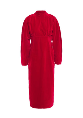 Red Open-Back Velvet Midi Kleid