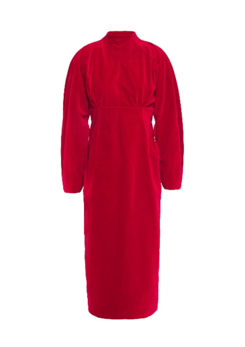 Red Open-Back Velvet Midi Kleid