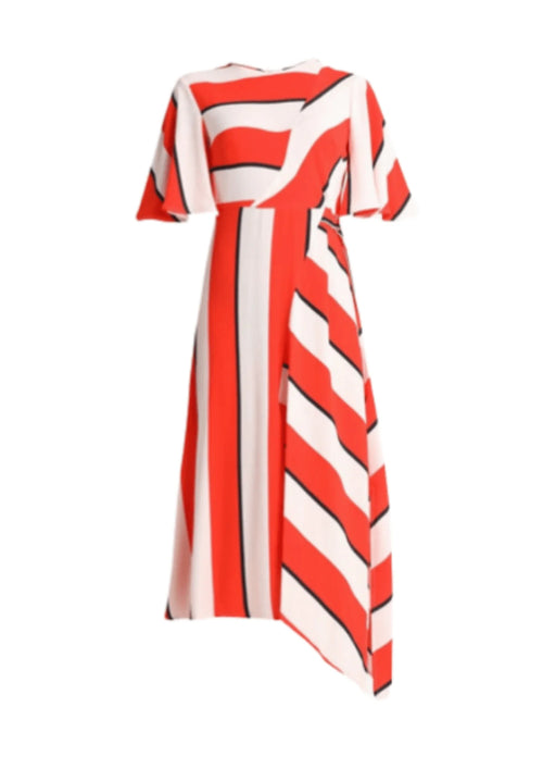 ORANGE STRIPED MIDI DRESS