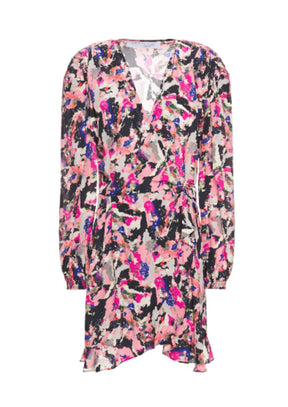 PINK PRINTED WRAP MINI DRESS