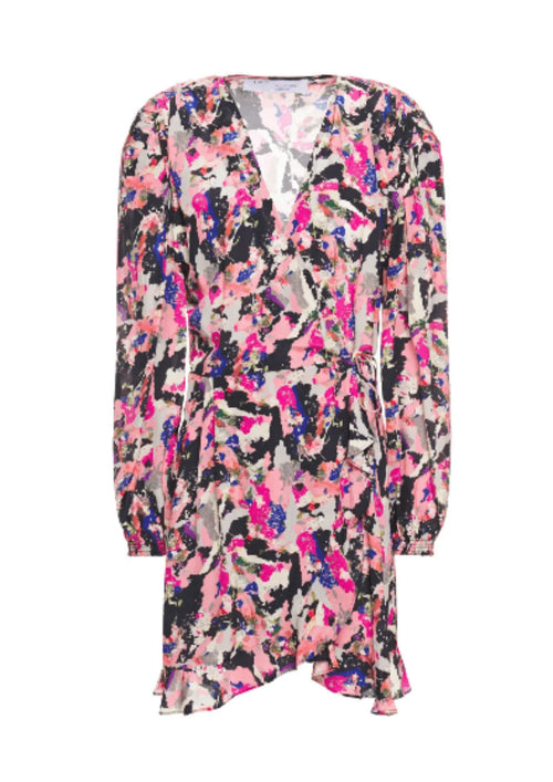 Rosa bedrucktes Wrap Mini -Kleid