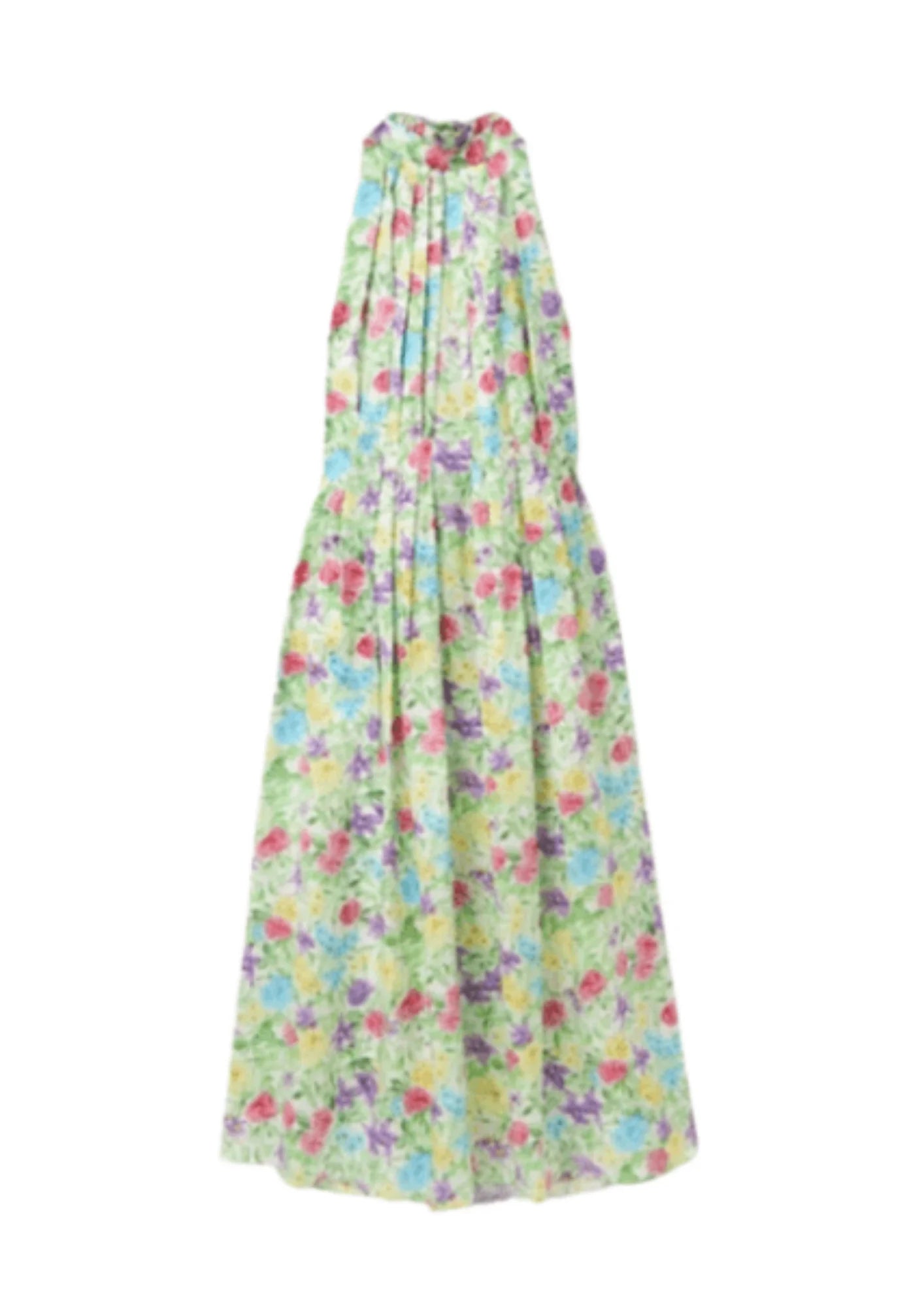 Mehrfarbiger Faltenblumen -Midi -Kleid