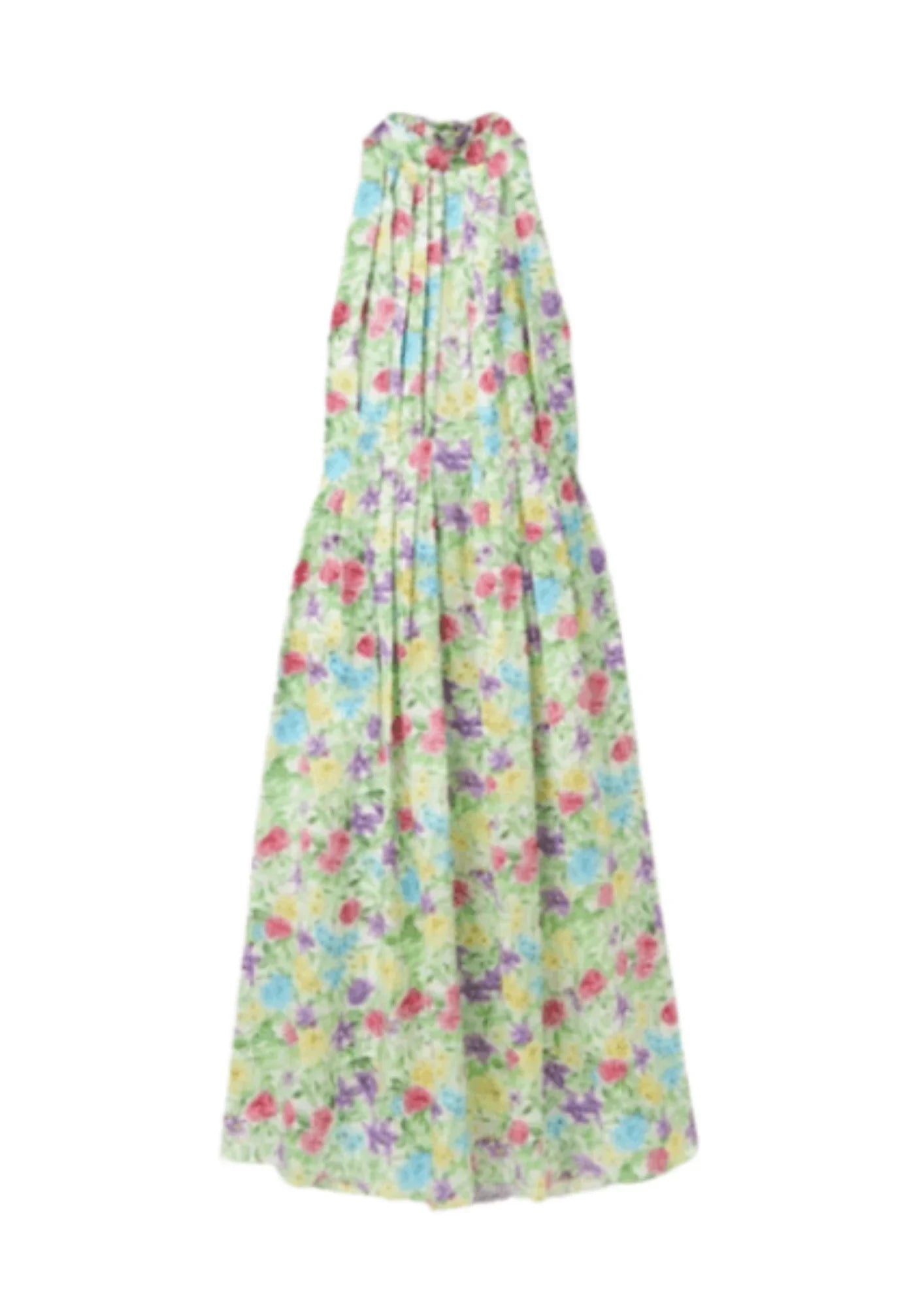 MULTICOLORED PLEATED FLORAL MIDI DRESS