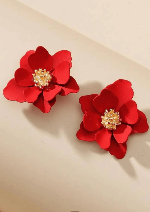 RED FLORAL EARRINGS