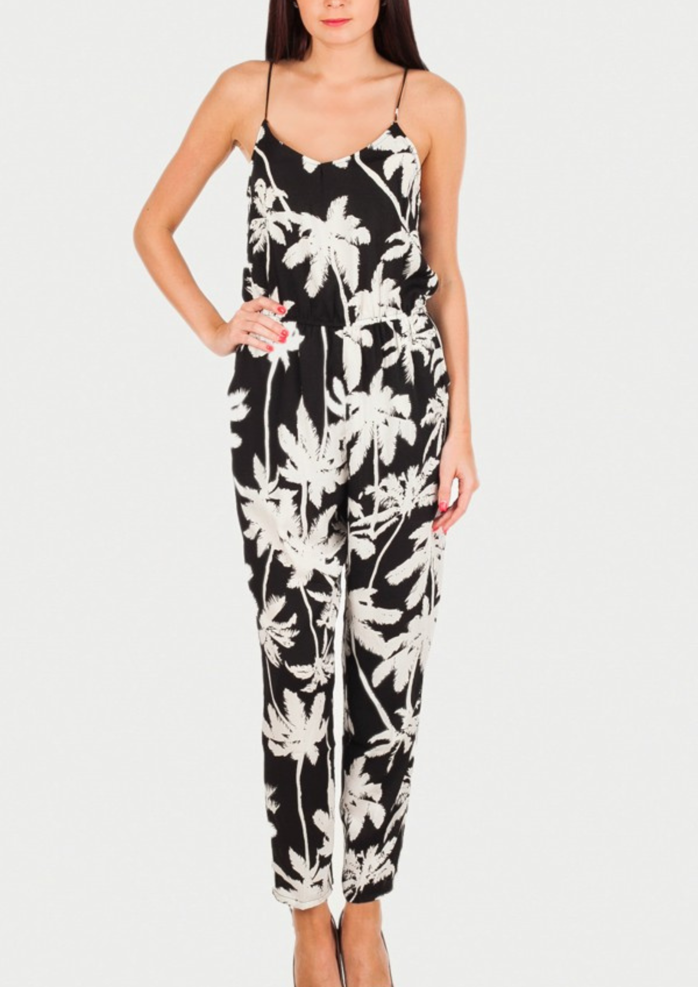 BLACK & WHITE TROPICAL JUMPSUIT