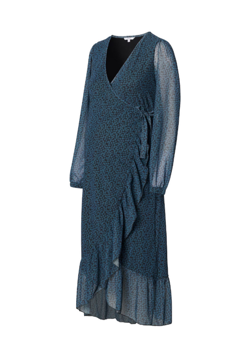 BLAUES BEDRUCKTES WICKELKLEID FÜR UMSTANDSPERSONEN
