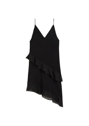 ROBE EN SATIN À VOLANTS NOIRE