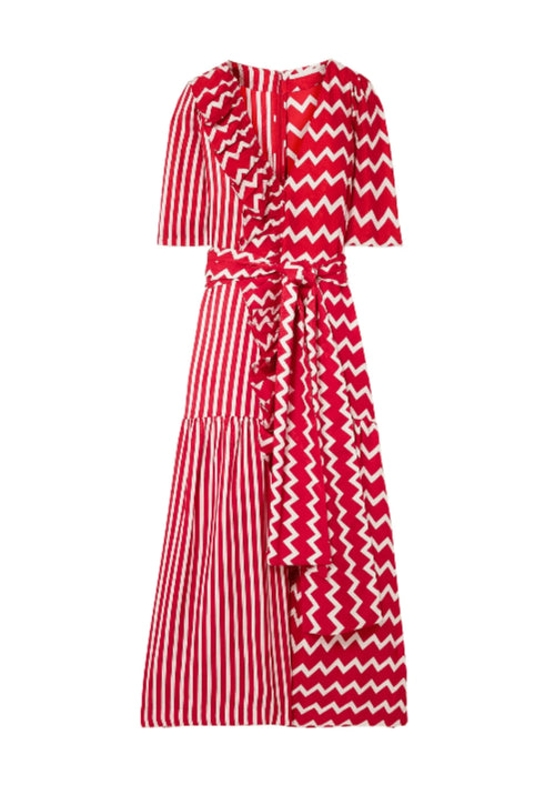RED STRIPED SILK DRESS