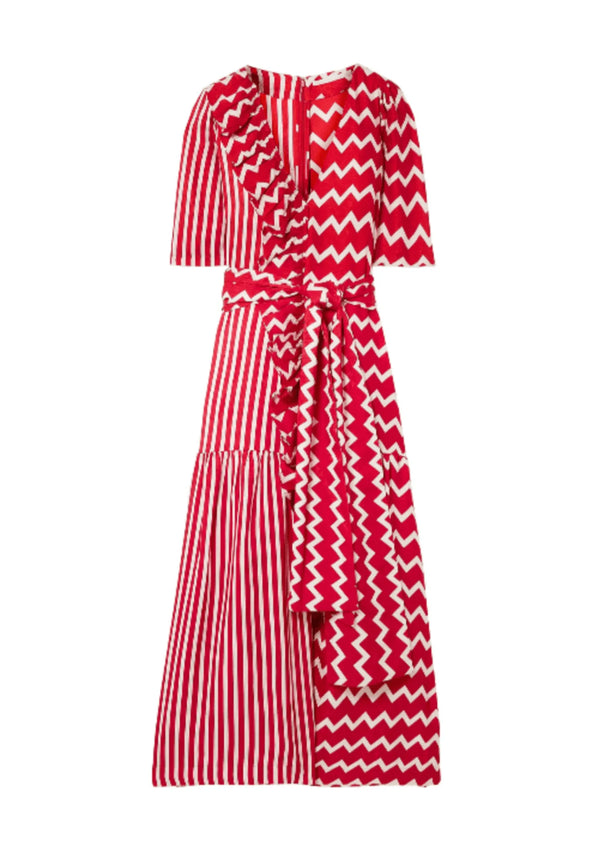 RED STRIPED SILK DRESS