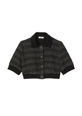 SCHWARZ GEKRÖPFTE TWEED JACKE