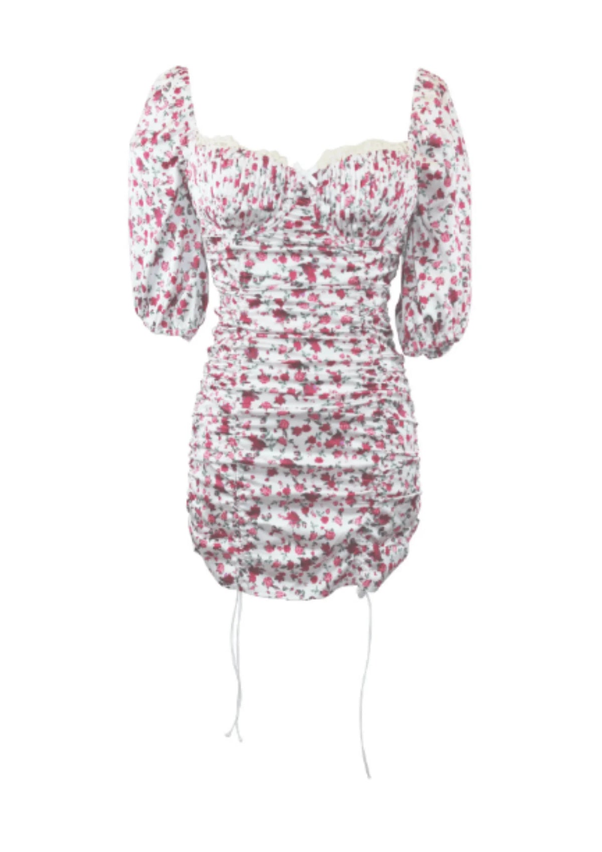 Rosen gedruckte Mini -Kleid