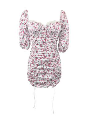 Rosen gedruckte Mini -Kleid