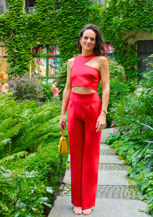 RED CUT-OUT JUMPSUIT