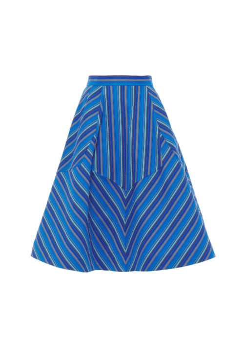 BLUE FLARED STRIPED SKIRT