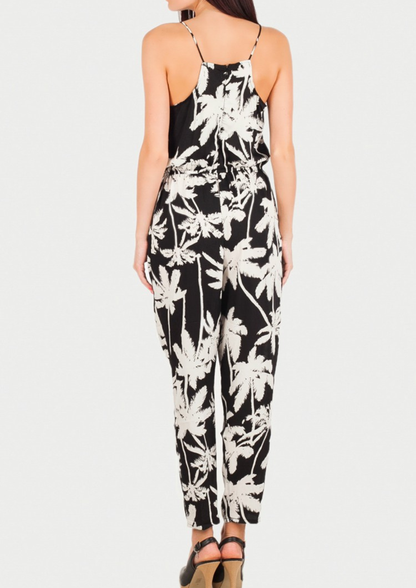 BLACK & WHITE TROPICAL JUMPSUIT