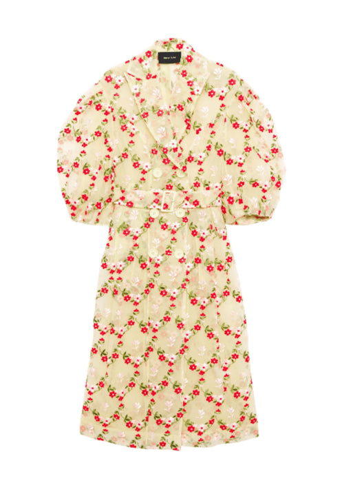 Trench en tulle brodé jaune pastel