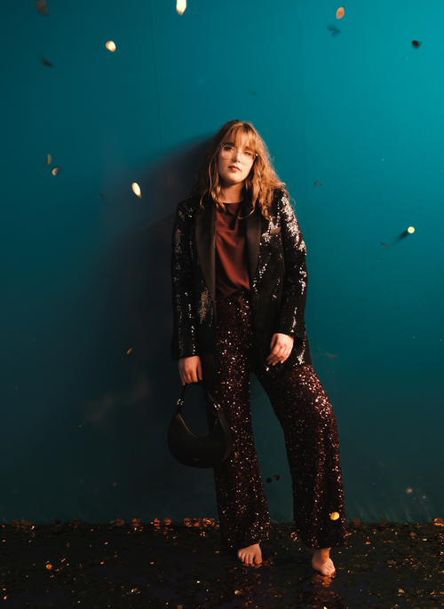 SATIN-TRIMMED SEQUINED TUXEDO JACKET