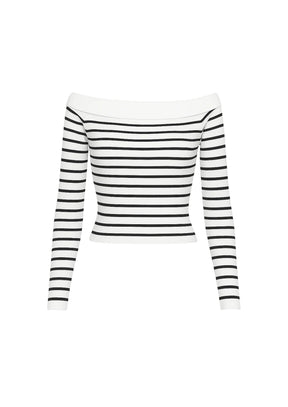 OFF THE SHOULDER STRIPED SWEATER